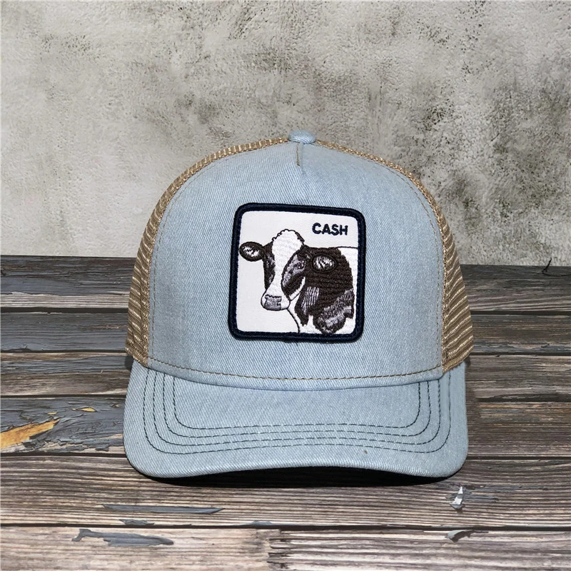 

Handmade Animals Series CASH Cows Baseball Cap Animal Exquisite Embroidery Anime Cute Summer Mesh Sunshade Truck Driver hats