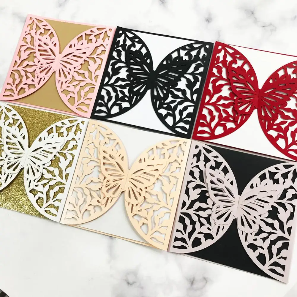 12 шт 3D бабочки пригласительные карты из Жемчужной бумаги полые Lavce Свадебный