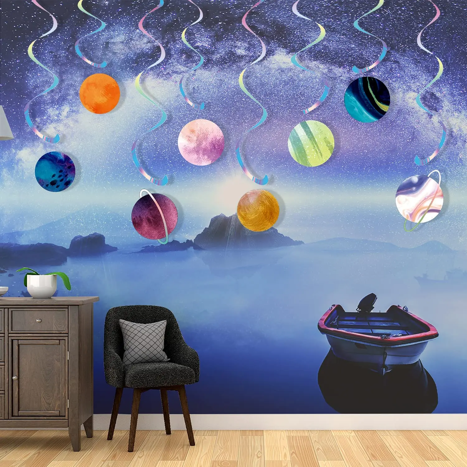 

16pcs Outer Space Theme Birthday Party Decorations Hanging Swirls Rocket Planet Astronaut For Happy Birthday Supplies Home Decor