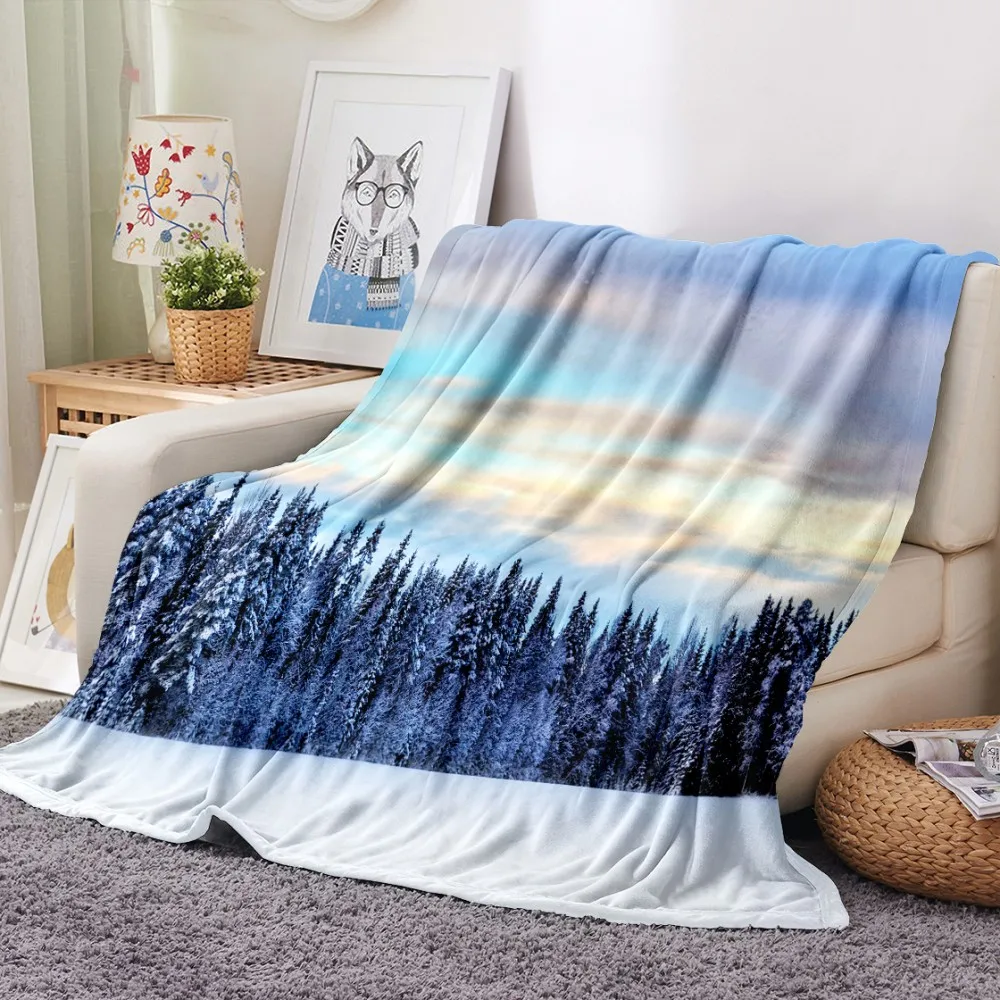 Плюшевое одеяло с принтом гор Осеннее Фланелевое покрывало листьями для кровати