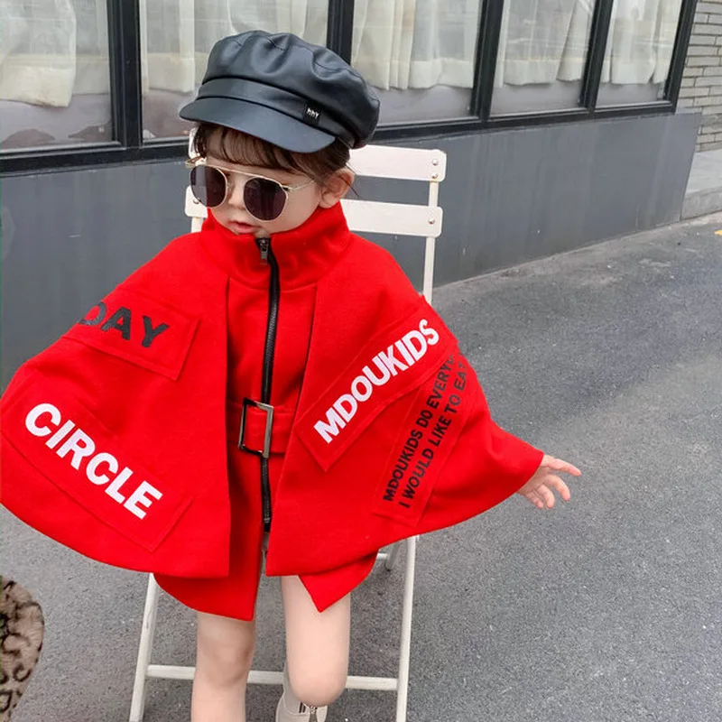 

Накидка для девочек, Толстая шерстяная куртка-накидка в британском стиле, зимняя одежда 2021, детская одежда