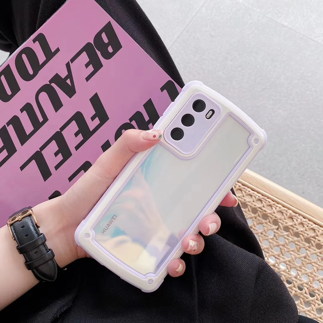 

Macaron Color Phone Case for Huawei P40 Pro Coque P30 P20 Mate20 30 Shockproof Bumper Case Camera Protective Transparent Cover