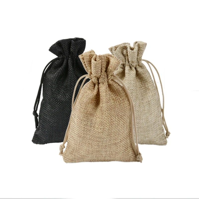 

Linen Gift Bag Set Calendar Sticker Christmas Halloween Candy Wrapping Hessian Drawstring Hemp Bags Burlap Gift Bags