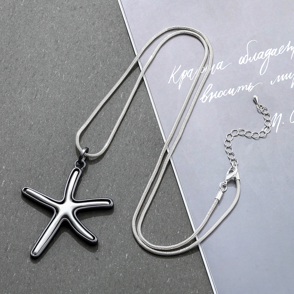 

Silver Color Long Necklace Women with Starfish Pendants Suspension Decoration Wholesale Jewelry collares mujer colar choker 2020