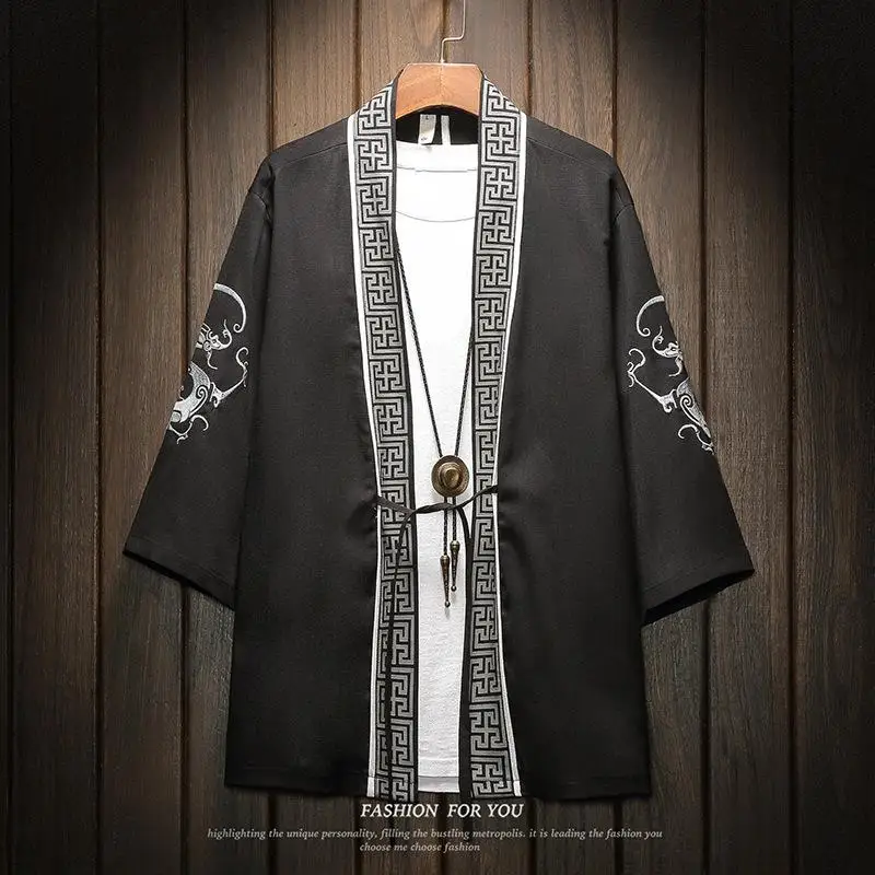 Летняя Новинка для мужчин Haori одежда Винтаж Китайский дракон солнцезащитный крем классический кардиган блузка кимоно топ азиатского Аниме Косплей рубашка 5XL - Цвет: Style A