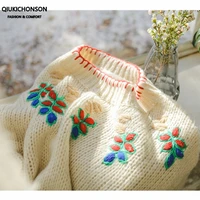 korean vintage hand crochet flower sweater women autumn winter thick warm knitted sweaters jumpers pulover pull hiver femme