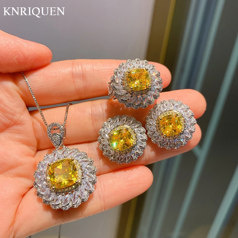 

Charms Daisy Topaz Gemstone Ring Earrings Pendant Necklace Wedding Party Fine Jewelry Sets for Women Anniversary Gift Wholesale