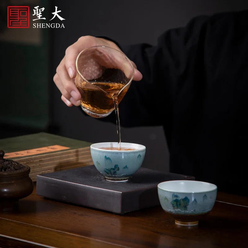 

Shengda ceramic Kung Fu tea cup hand painted kiln new color Cangshan Bihai master cup tea cup Jingdezhen tea set