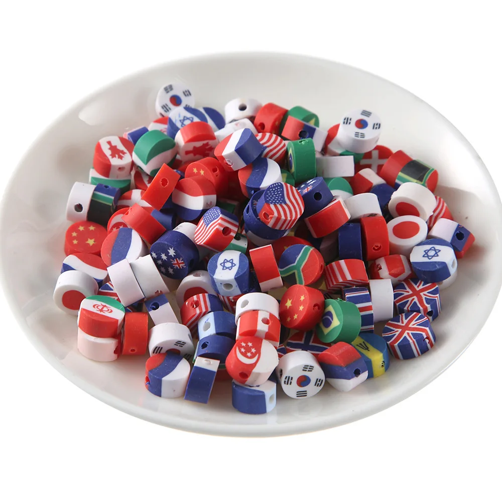 

50pcs Cute Beads National Flag Loose Spacer Beads National Flag Beads Charm for DIY Craft Bracelet Jewelry Making Supplies