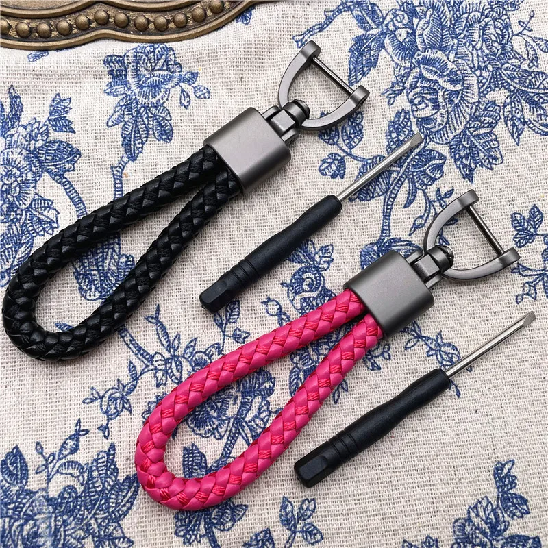 

High Quality Detachable Metal 360 Degree Rotating Horseshoe Buckle Key Chain Hand Woven Leather Car KeyChain For Woman Men Gift