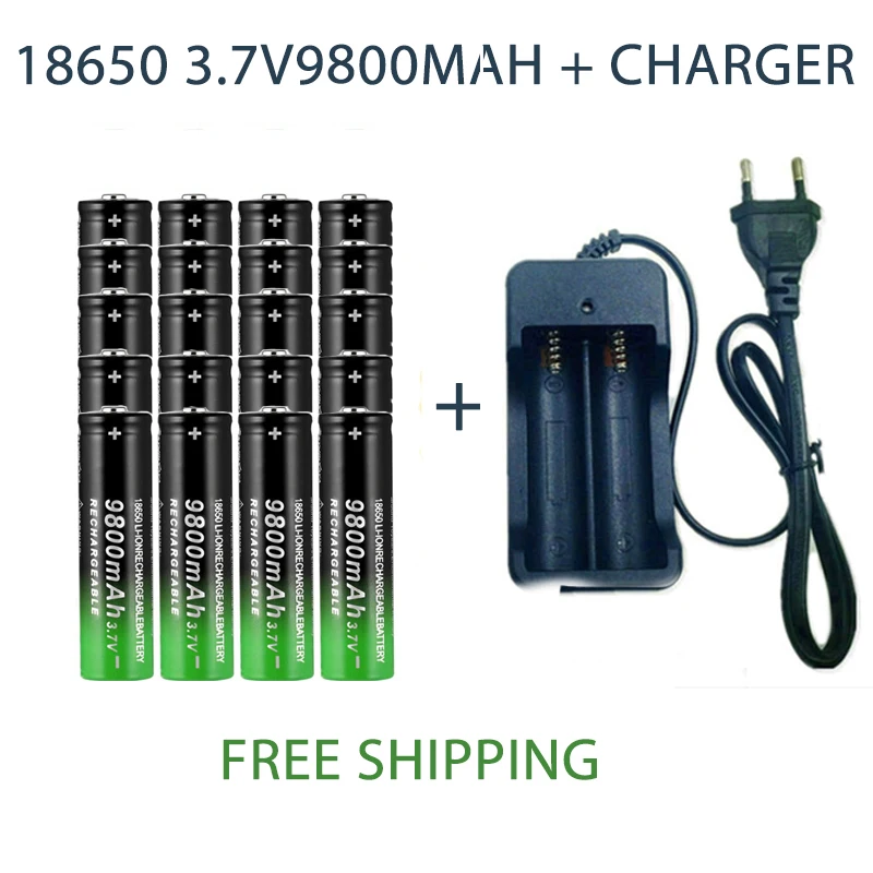 18650 Батарея Перезаряжаемые 3 7 V 9800 мА/ч Ёмкость Li-Ion для фонарик Фонарь + Зарядное