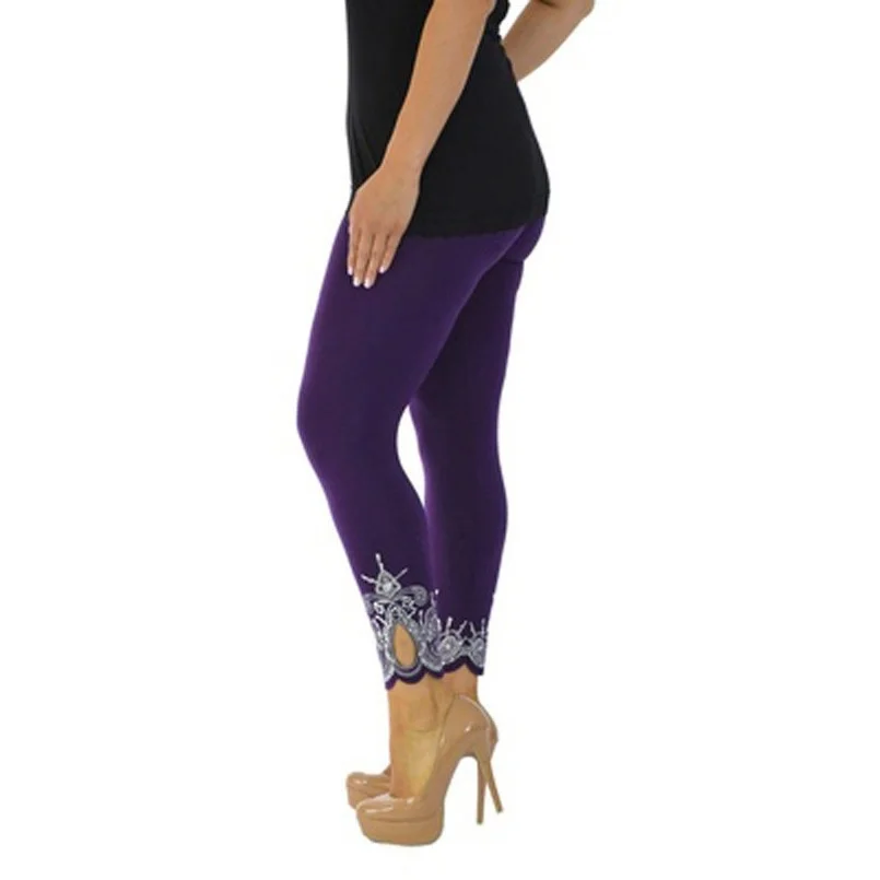 

Pencil Slim Fit Leggings Casual Fitness Seamless Tight Compression Leggins Hollow Out Vintage Printed Skinny Pants Women 4xl 5xl