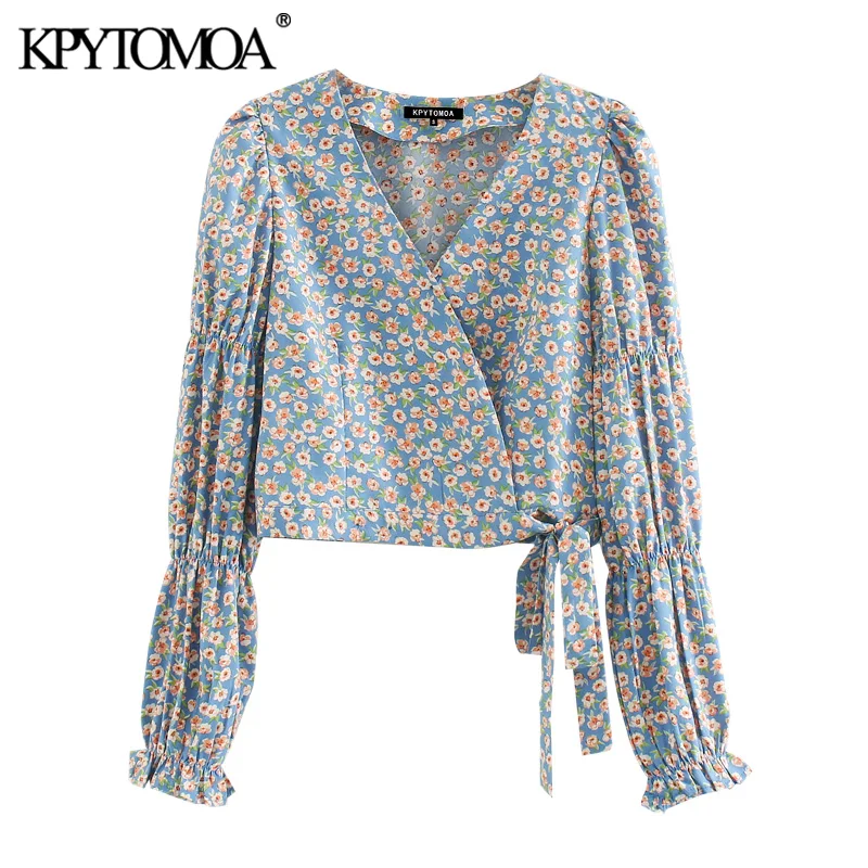 Женская укороченная блузка KYOTOMOA винтажный буф топ с цветочным принтом завязками