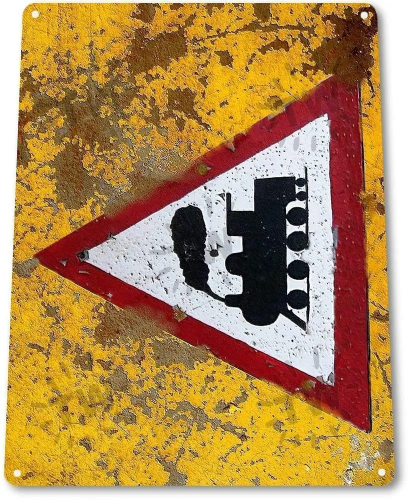 

SLALL Train Rail Road Crossing Station Retro Street Sign Household Metal Tin Sign Bar Cafe Car Motorcycle Garage Decoration