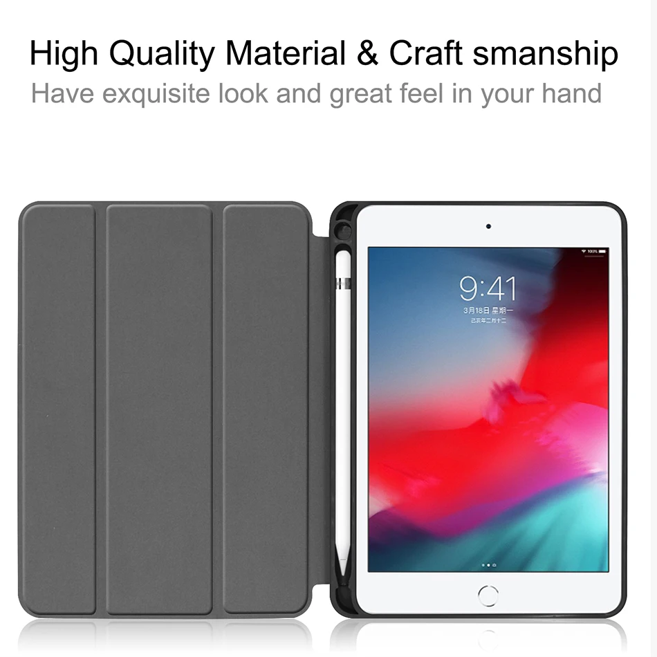 Чехол для планшета MTT для iPad Mini 5 Mini 4 7,9 '', тонкий мягкий чехол из искусственной кожи и термополиуретана с откидной крышкой и подставкой, умный чехол с держателем для карандашей