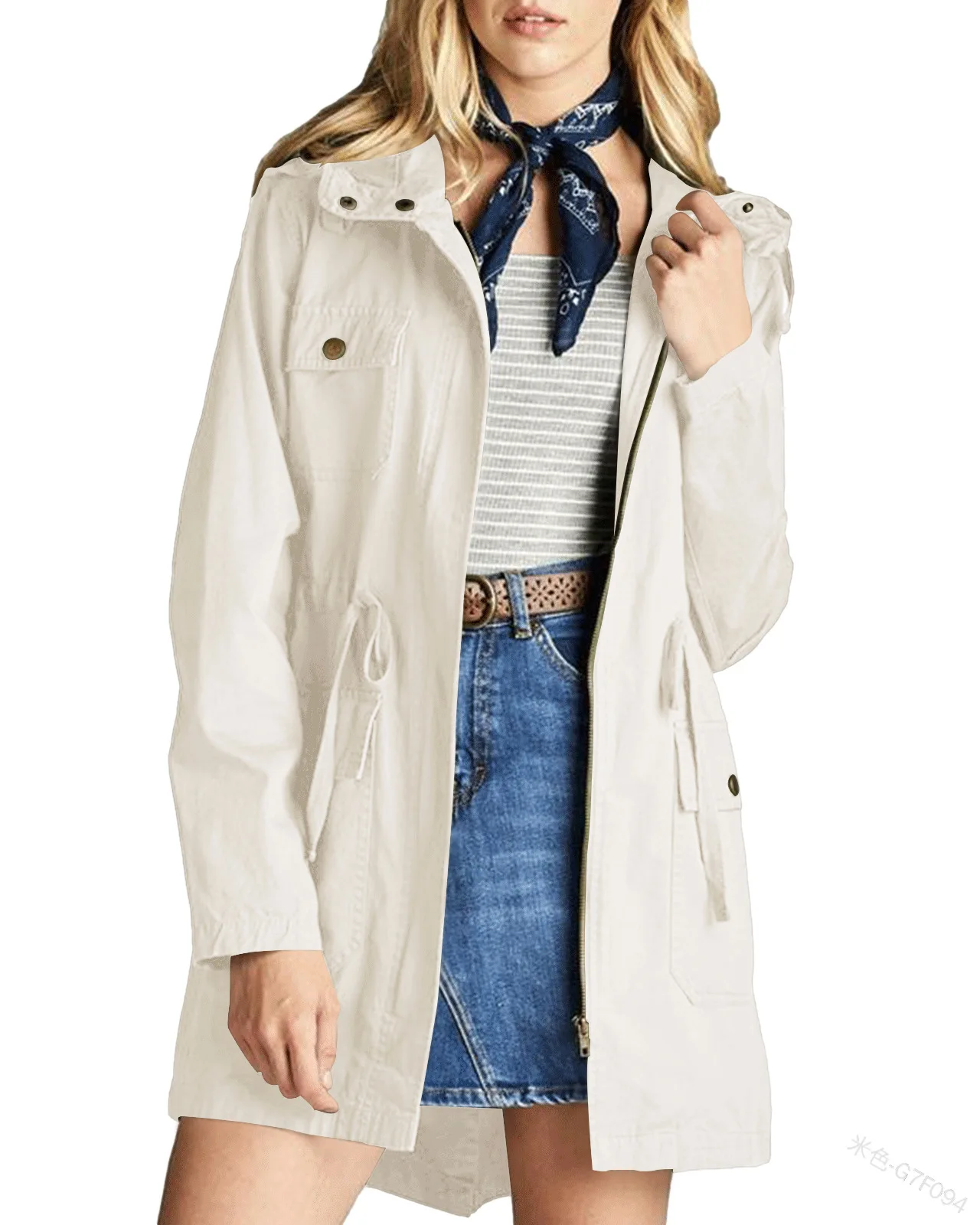 

Тренчкот женский осенний, модные пальто и куртки, свободная ветровка с капюшоном, отложным воротником, на молнии, с карманами, Lugentolo