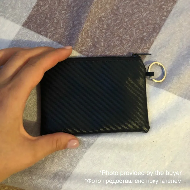 Мини-кошелек мужской из углеродного волокна на молнии с кольцом для мелочи
