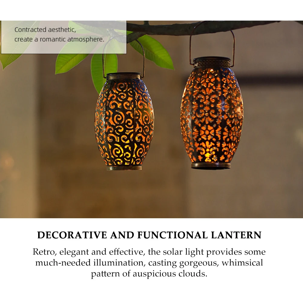 

Landscape Hanging Solar Powered Hollowed Waterproof With Handle Patio Outdoor Retro Portable Lantern Led Garden Decor Pathway