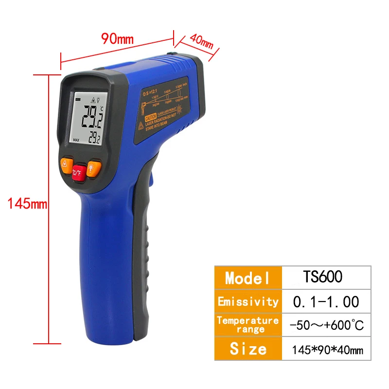 Цифровой лазерный термометр TS400/TS600 Бесконтактный цифровой инфракрасный для