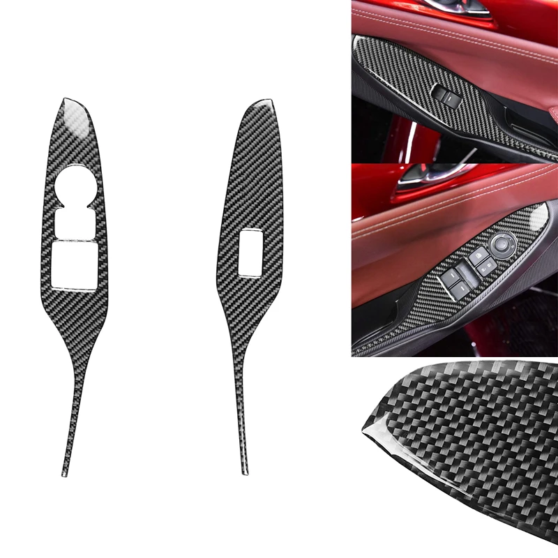 

for Mazda MX-5 MX5 2016-2021 Car Window Glass Lift Switch Panel Button Cover Trim Carbon Fiber Sticker Accessories