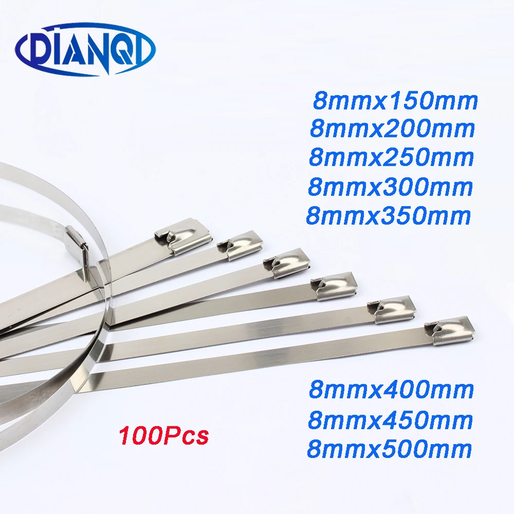 Largura Auto-travamento de Fios de Metal Cabo Laços Auto-lock Tie Envoltório Zip Laços Aço Inoxidável 100 Peças mm Fixadores de cabo