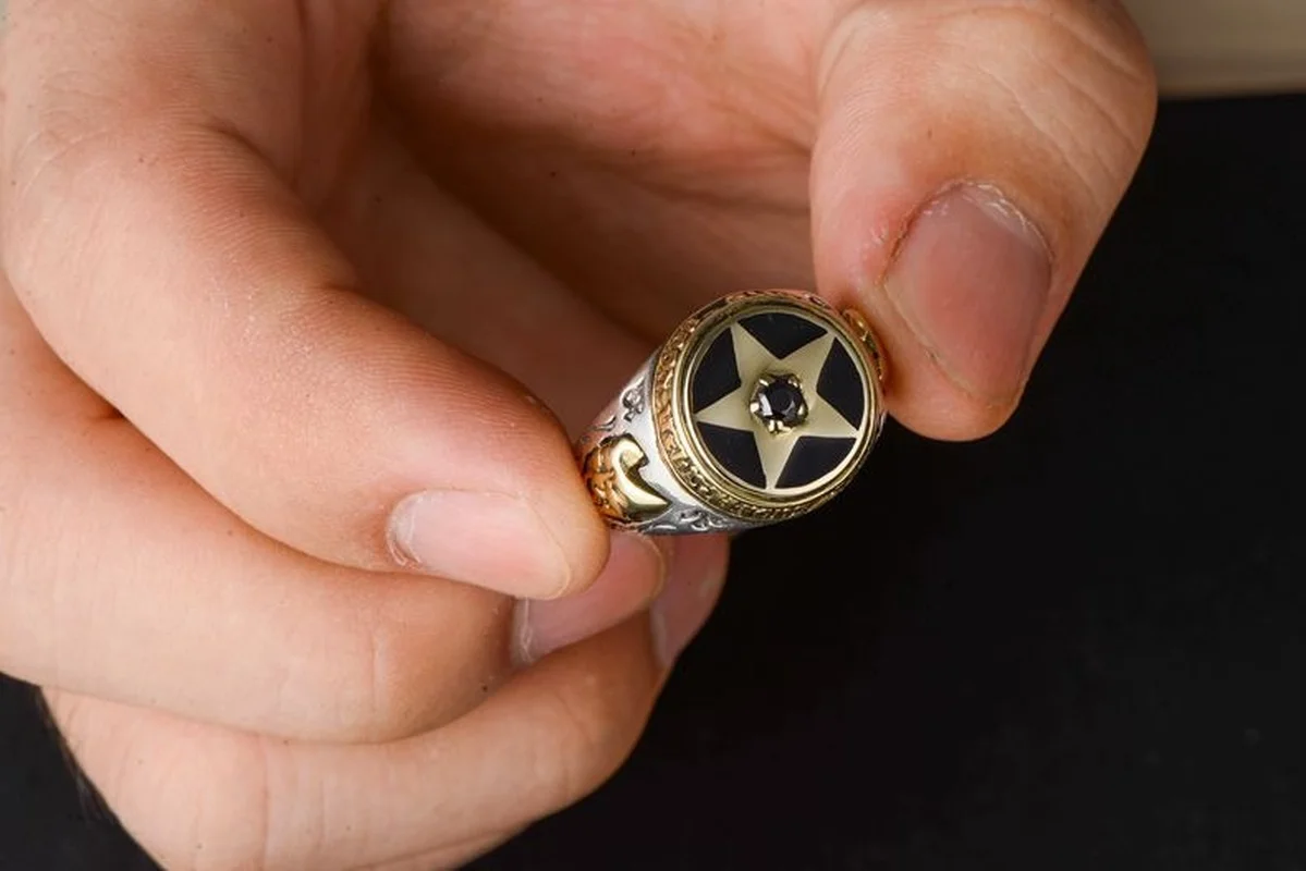 925 Ретро тайский серебро микро инкрустированное черное Агат модное пятиконечное