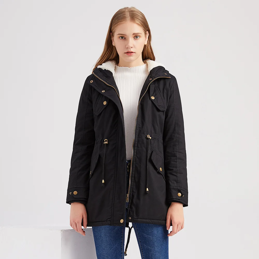 Winter Thick Parkas Faux Fur Coats Women Long Sleeve Hooded Neck Zipper Button Casual Ladies Outwear Warm Down Jackets PW180