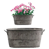 vintage style oval zinc galvanised metal garden planter flowers tub pots buckets home garden supplies home party outdoor garden
