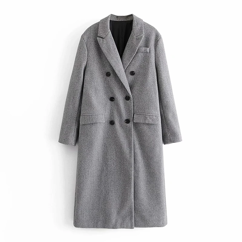 

2021 Fall New Women's Oversized Casual Double Breasted Solid Color Long Woolen Coat Jacket For Ladies Fashion All Match