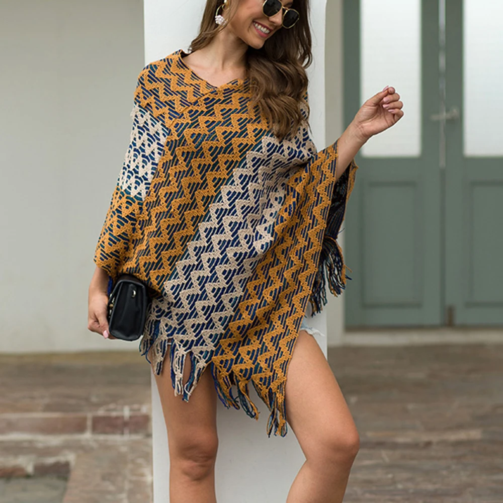 Женская накидка с кисточками мягкий теплый Свободный пуловер свитер Осень зима