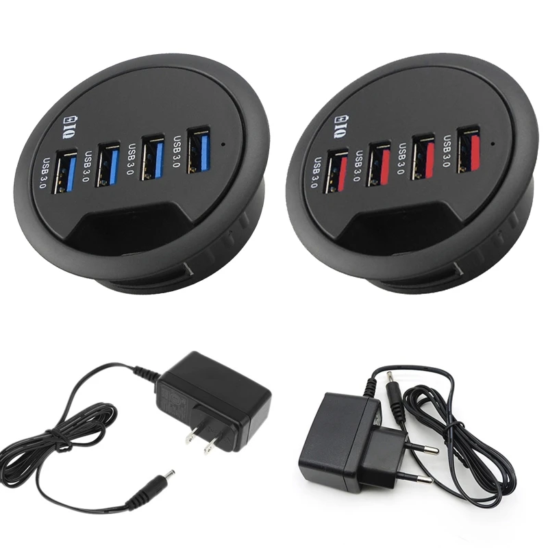 

EU US Power Adapter Mounting In-Desk 4 Ports USB 3.0 Hub Multi Splitter for PC Desktop Computer Laptop Mouse Keyboard