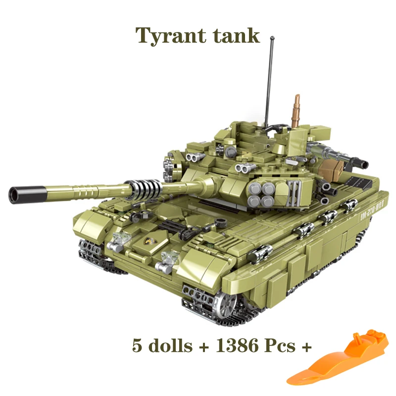 

The Tyrant T-80 Main Battle Tank Model With Figure Building Blocks Toys Bricks WW2 Military Series Children Gifts
