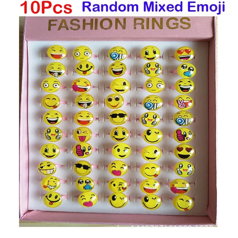 10Pcs Smiles 10 шт. мини Мультяшные кольца для детей на день рождения, подарки для мальчиков и девочек, подарочные сумочки для детского сада, вечерние игрушки - Цвет: 10Pcs Smiles