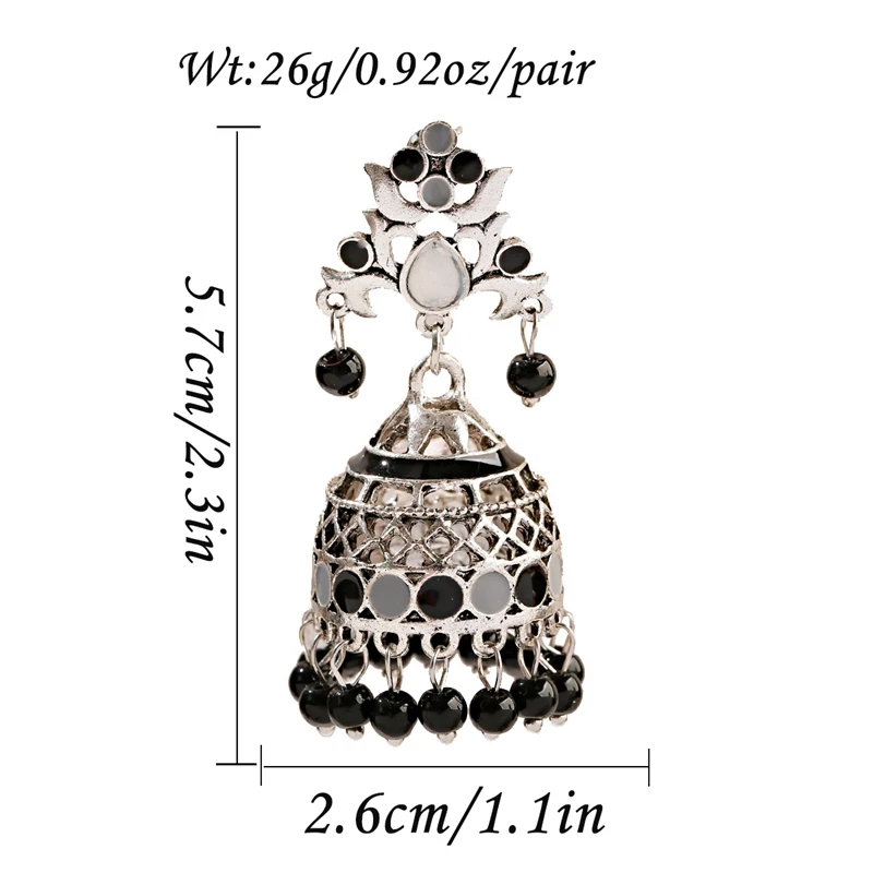 

Bohemian Flower Indian Jhumka Earrings For Women Ethnic Silver Color Bells Beaded Tassel Ladies Earrings Vintage Boho Jewelry