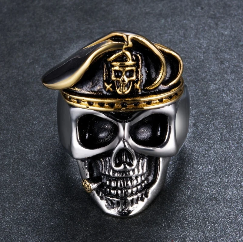 

Trendy fashion domineering officer beret skull ring men retro gothic punk hip hop rock accessories jewelry Halloween gifts