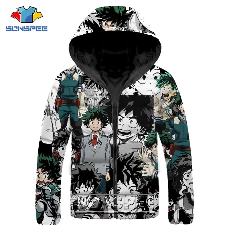 SONSPEE Japan Hot Anime My Hero Academia Parkas 3D Print Todoroki Shoto Hip Hop Down Jacket Winter Men Women Keep Warm Coats