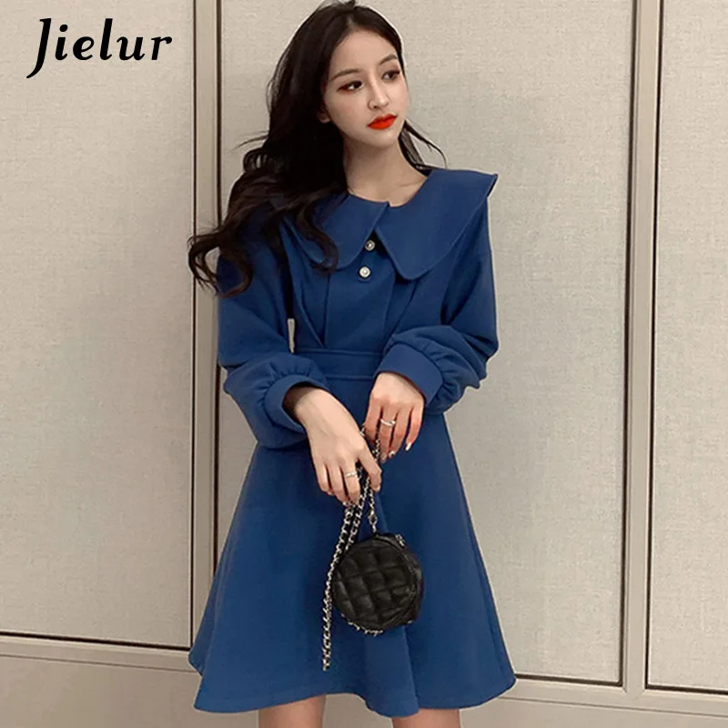 Женское шерстяное платье Jielur плотное зимнее приталенное с пышными рукавами и