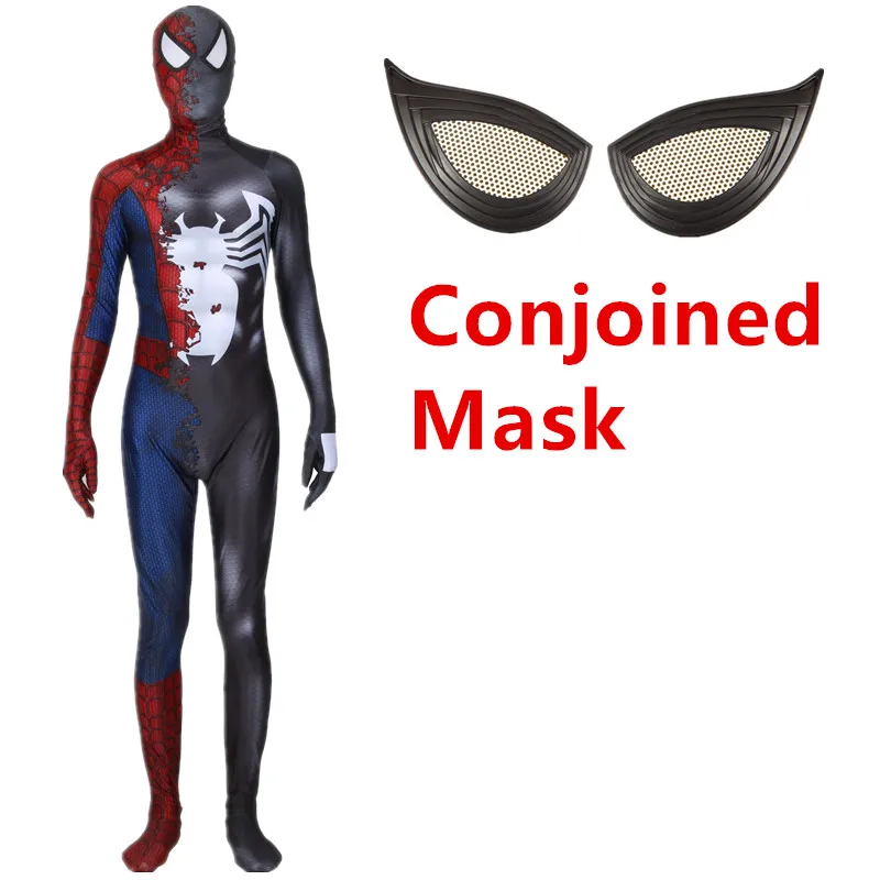 Conjoined Mask Symbioted Venom Удивительный Человек-Паук Мужской костюм для косплея супергерой zentai шаблон боди костюм комбинезоны - Цвет: Conjoined Mask