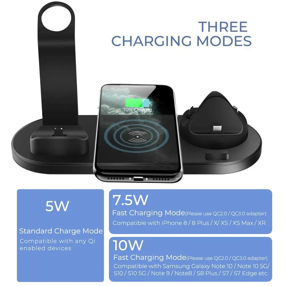 10w fast wireless charger stand 4 in 1 qi charging dock station for iphone 13 12 11 xs xr x 8 airpods pro apple watch se 6 5 4 3 free global shipping