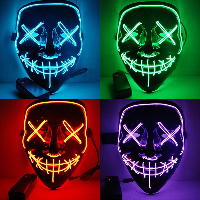 LED Halloween Mask The Purge Light Up Party Masks Neon Cosplay Mascara Horror Glow In Dark Masque V for Vendetta | Дом и сад
