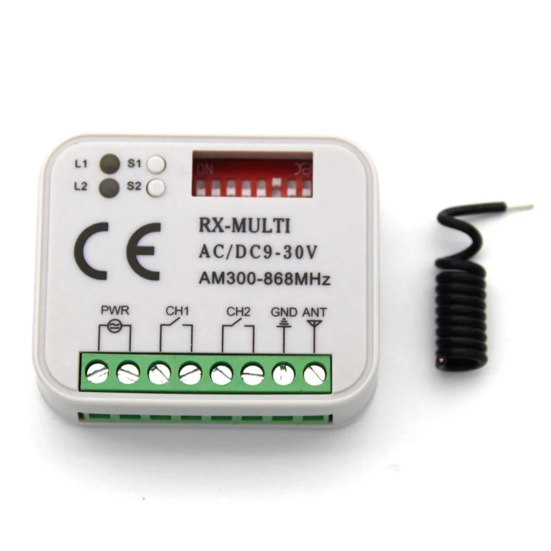 

Universal AC DC 9-30V 2 Channel Universal Multi Receiver Controller RX MULTI AC/DC9-30V 300-868MHz Multi-frequency Receiver