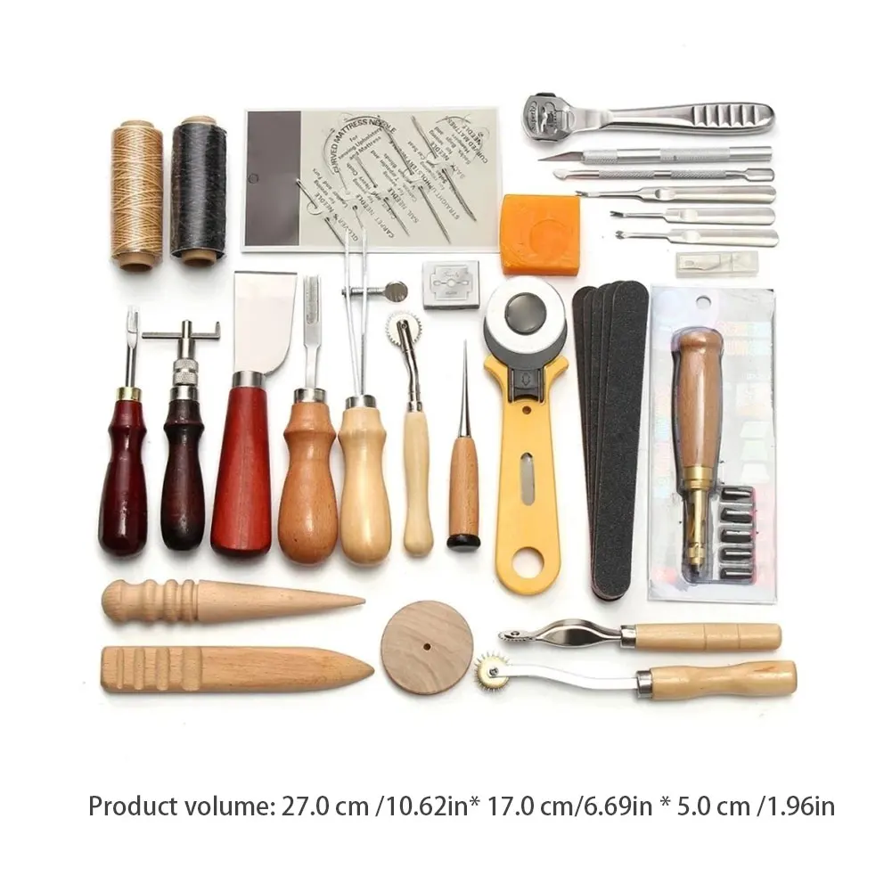 

37PCS Professional Leather Craft Tools Kit DIY Hand Sewing Stitching Punch Carving Work Saddle Leathercraft Leather Repair Kit