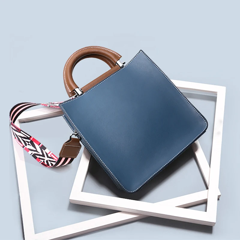 NMD 2019 Новая модная Большая квадратная сумка из яловичного спилка с металлическим