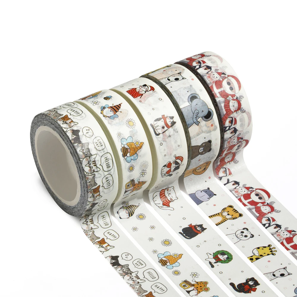 

2021 NEW 1PC 15MM*10M Cute Cat Animals Christmas Santa Claus elk HO Flowers Decorative Washi Tape Scrapbooking Masking Tape
