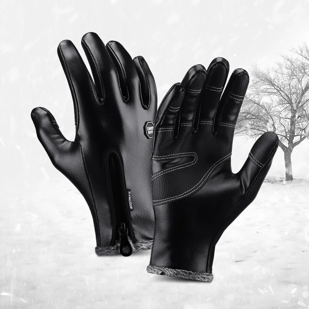 

Unisex Winter Gloves Leather Fleece Outdoor Ski Sports Cycling Touchscreen Warmer Waterproof Full Finger Thermal Warm Gloves