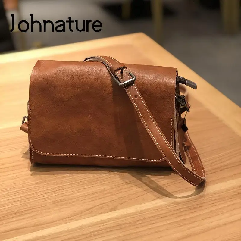 

Johnature 2022 New Retro Genuine Leather Women Small Bag Casual Versatile Soft Cowhide Solid Color Shoulder & Crossbody Bags