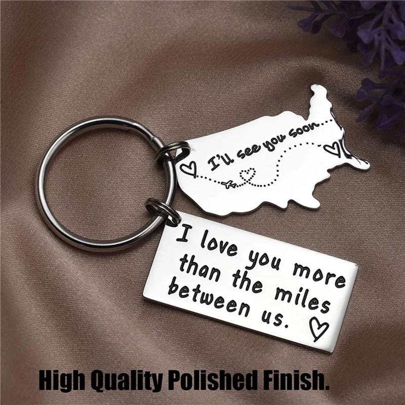 

I Love You More Than The Miles Between Us Stainless Steel Keychain Couple Lovers Relationship Boyfriend Girlfriend Gift Keyring