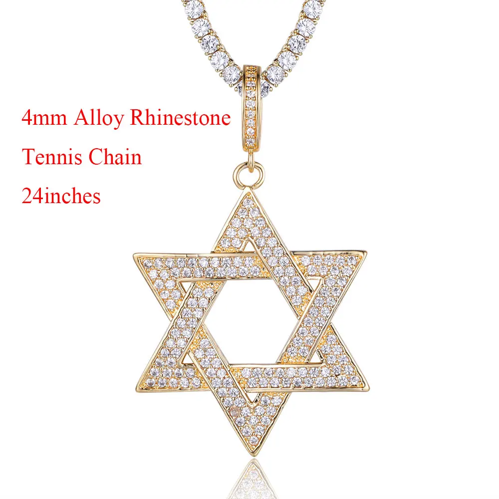 

100% Micro Zircon Hip Hop Shining David Star Pendant Necklace For Men Jewelry CZ Rapper Jewelry Party Factory Prices