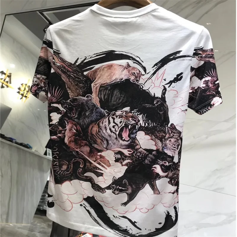 

New summer brand Tiger T-shirt men's brand O-collar animal print fashion casual short sleeves