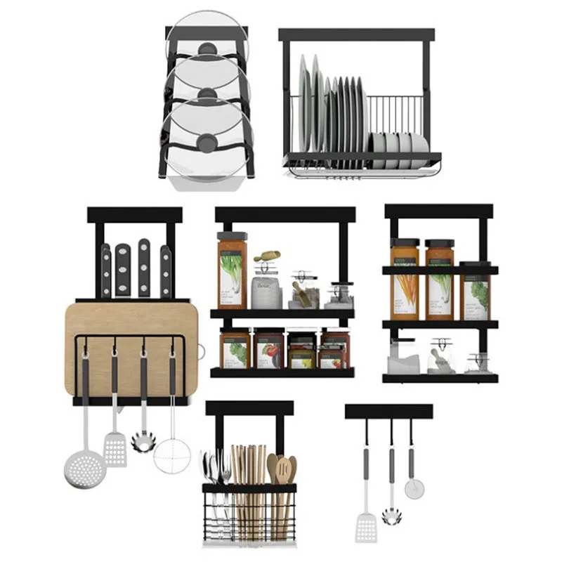 304 черный Нержавеющая сталь Кухня полка стойки с бар горшок Сделай Сам ложка Ножи